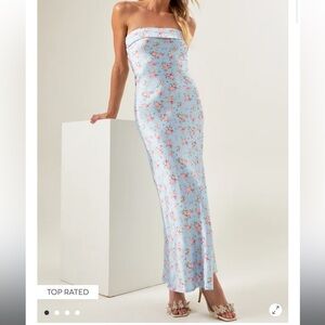 Altar'd State Floral Midi Strapless Dress - Blue Floral